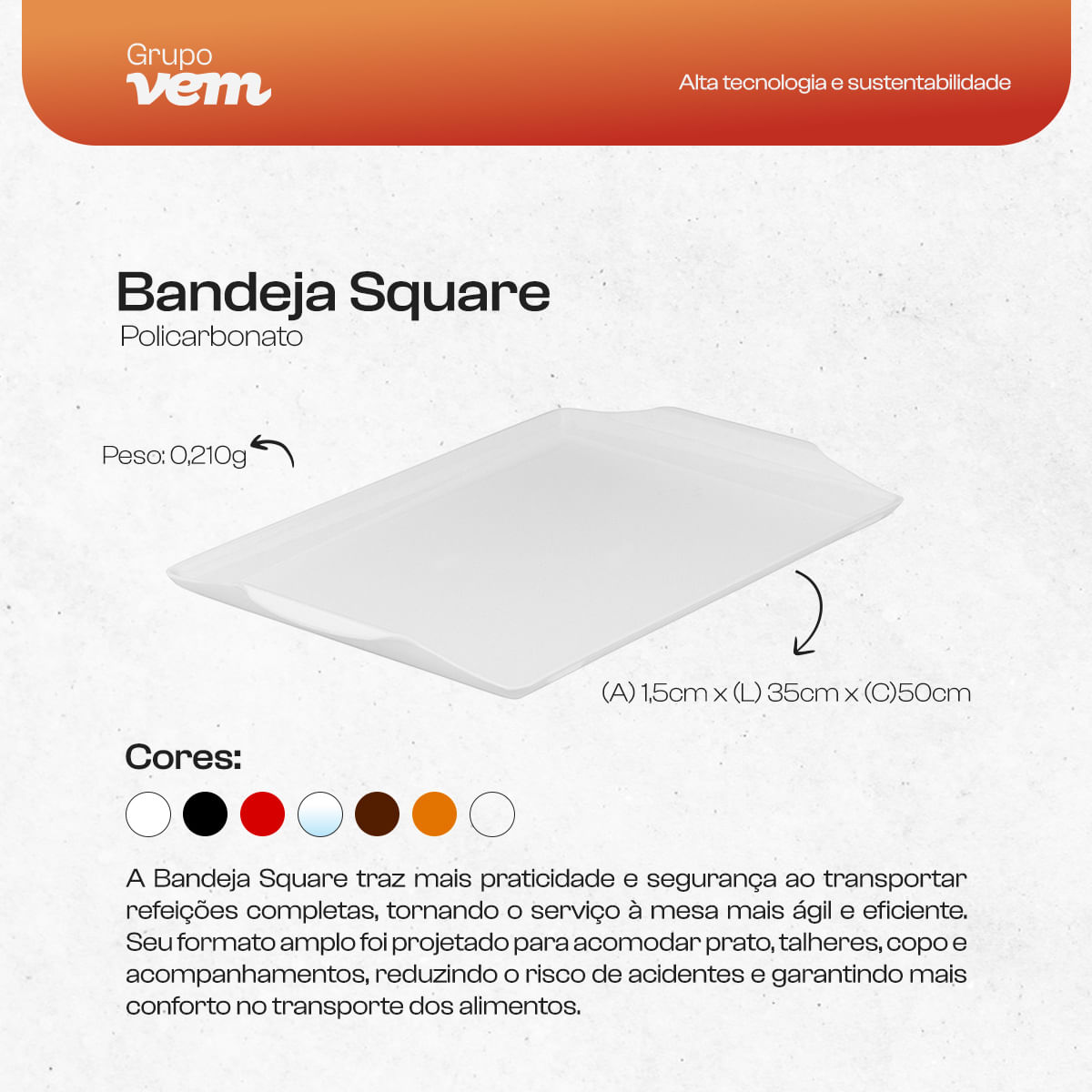 Bandeja Square Retangular 35x50 Branca em Policarbonato - Imagem 5